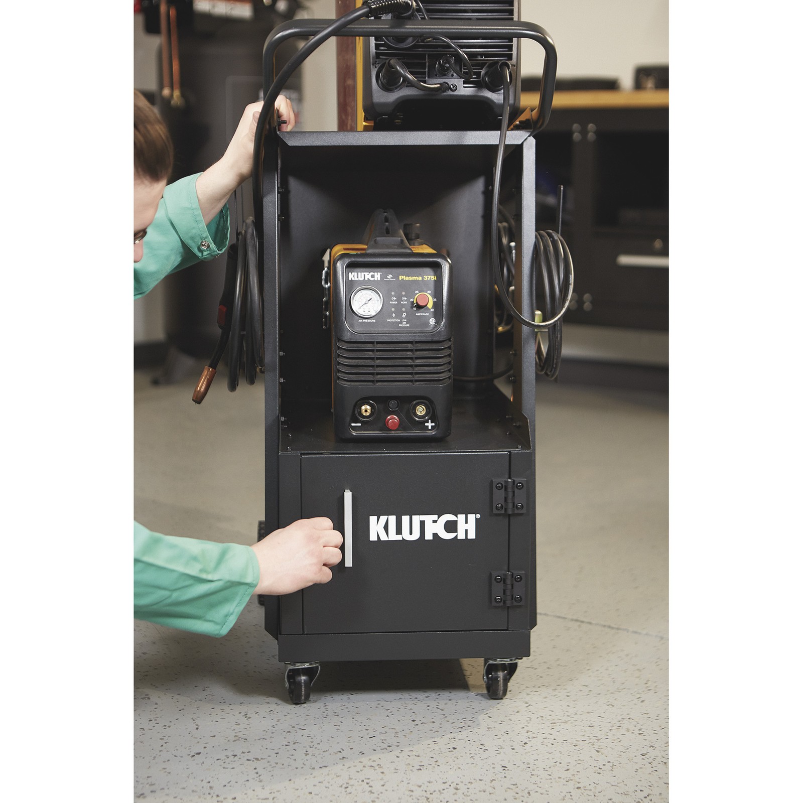 Klutch 2-Tier Welding Cart with Locking Cabinet, 31-1/2in.L x 16-1/8in.W x