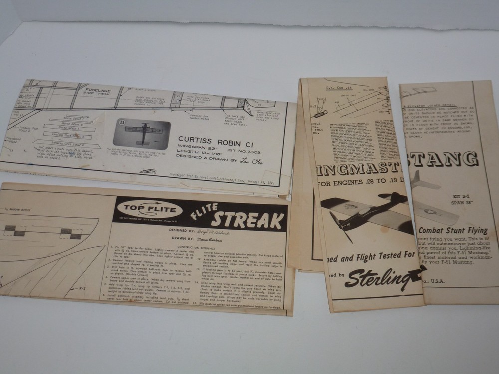 LARGE VINTAGE U-CONTROL - R/C PLANS - INSTRUCTIONS