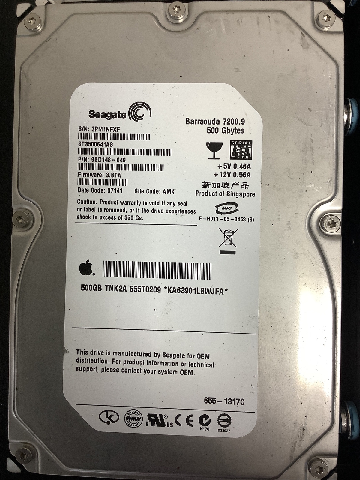 Lot Of 5 Seagate Barracuda 500GB Desktop Hard Drive