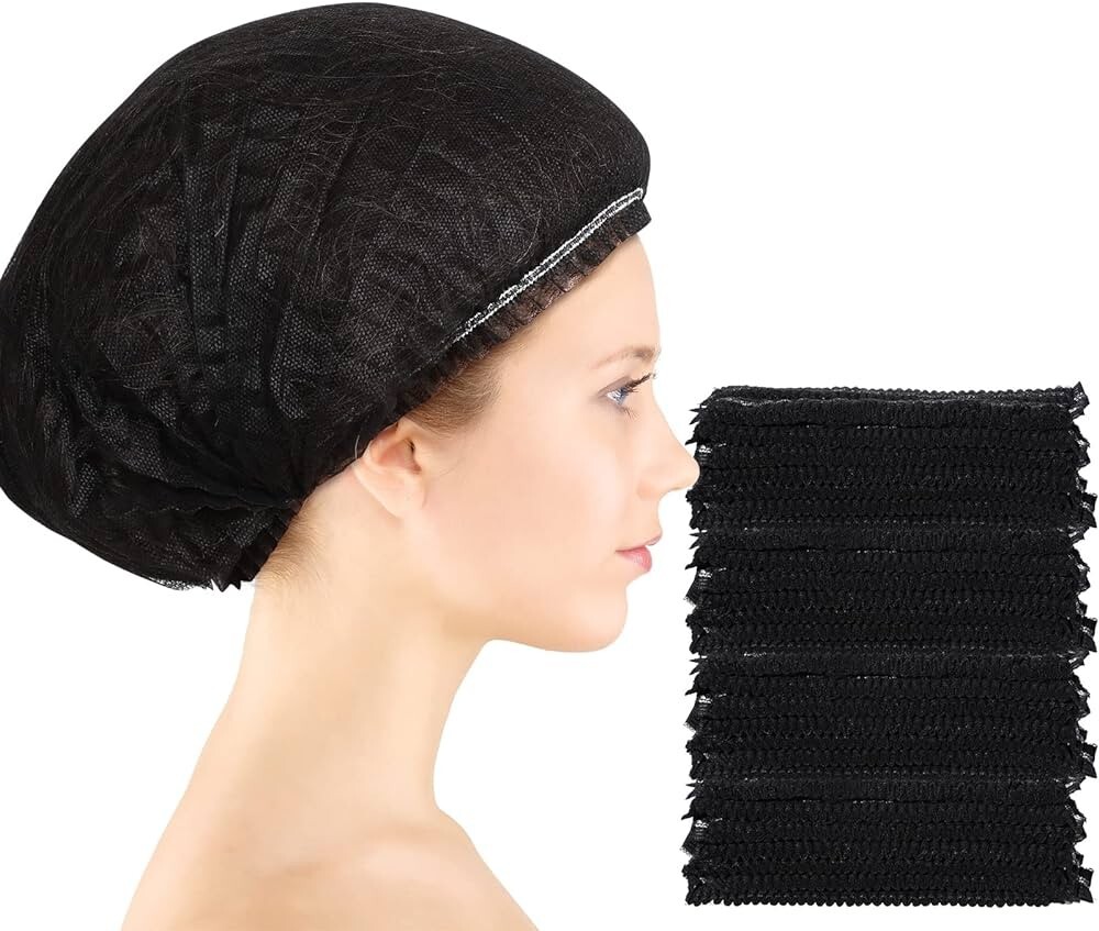 Bouffant Caps ( hair nets )  Black Pleated  100 per bag 10 bags 1000count  TOTAL
