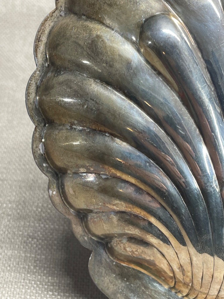 Shell Shape Dish English Silver on Copper Dish marked adn has design see pics