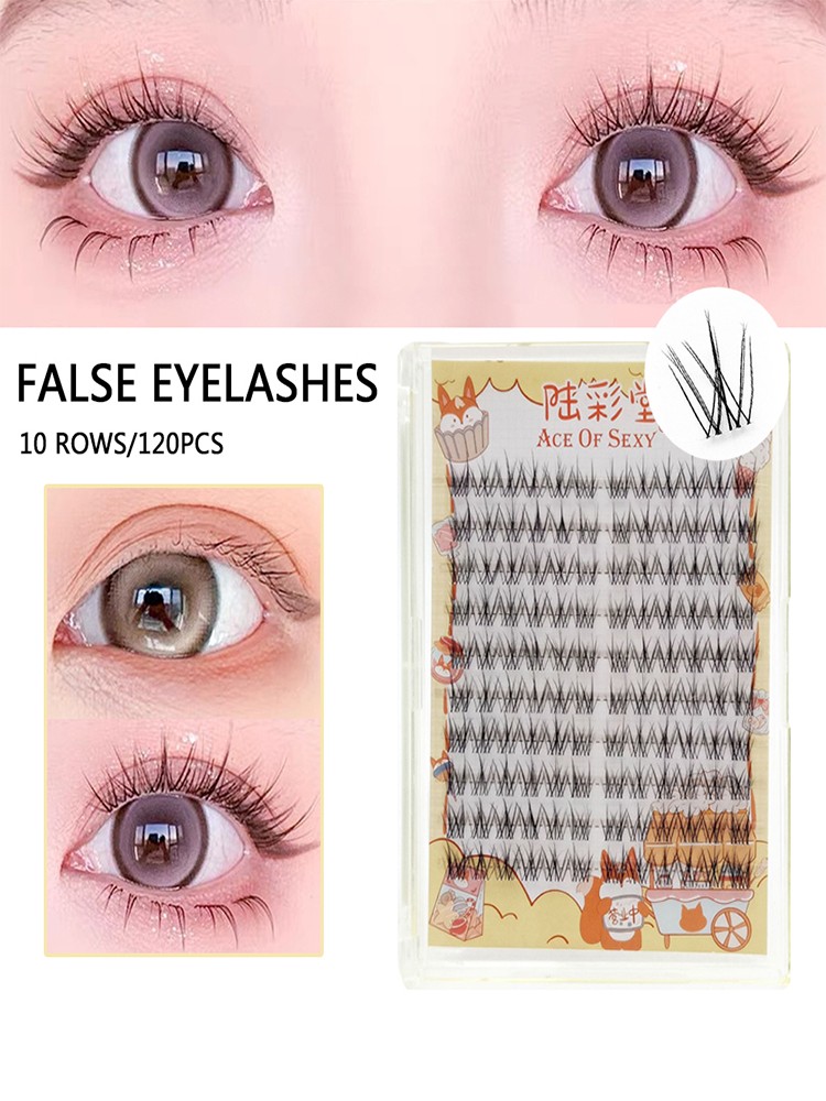10 Rows V Cross False Eyelashes Natural Segment Clusters Black 7-10mm