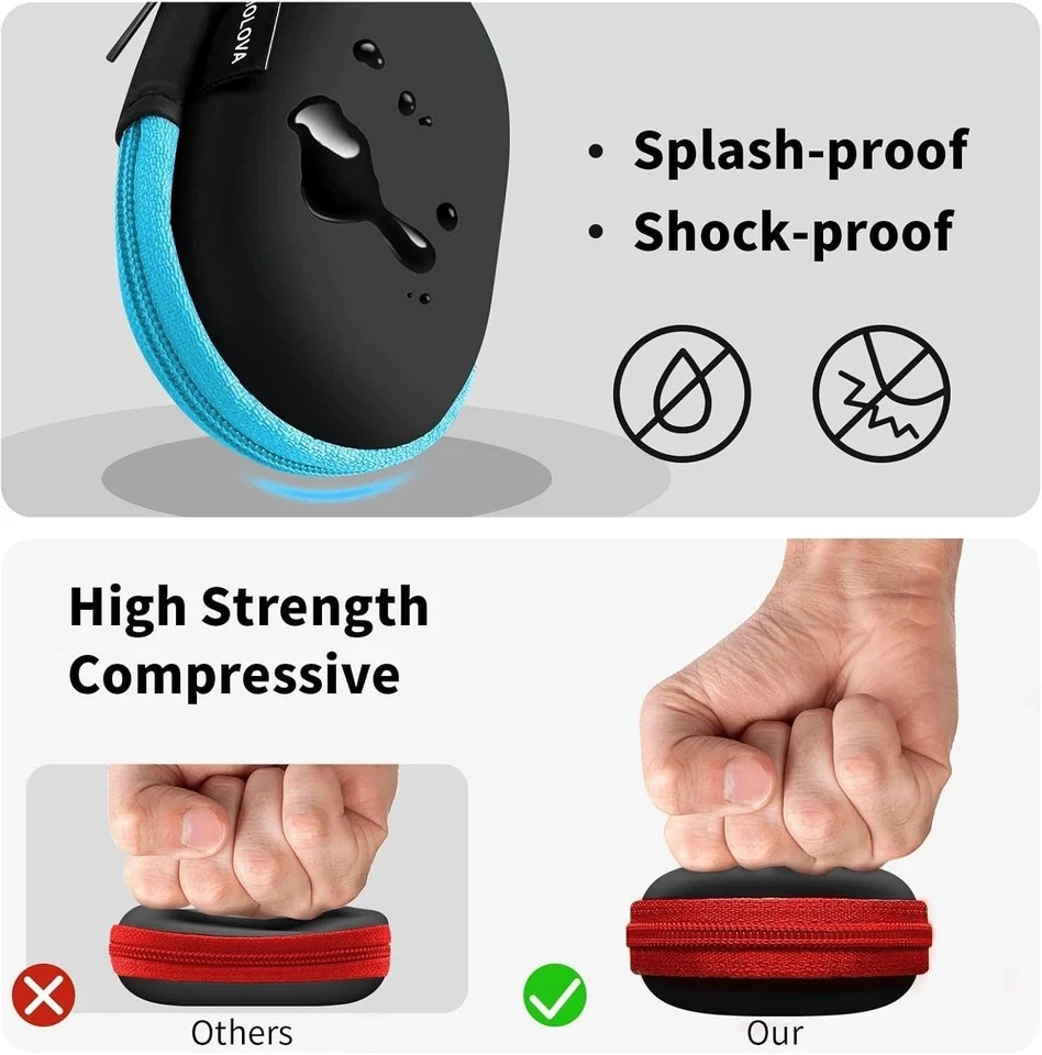 for Earbuds Carrying Case,【2Pack, Red+Blue】 Small Oval Storage Cases,
