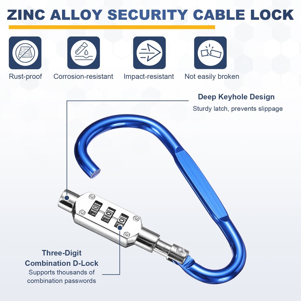 4.9Ft Security Cable Lock Steel Safety Cable with 3.8" Combination Lock Blue