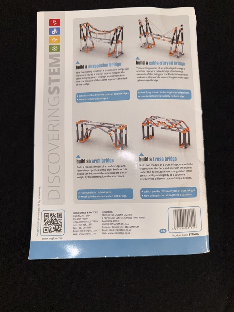 Engino Discovering STEM Eng-STEM06 Structures Buildings & Bridges Kit NO BOX