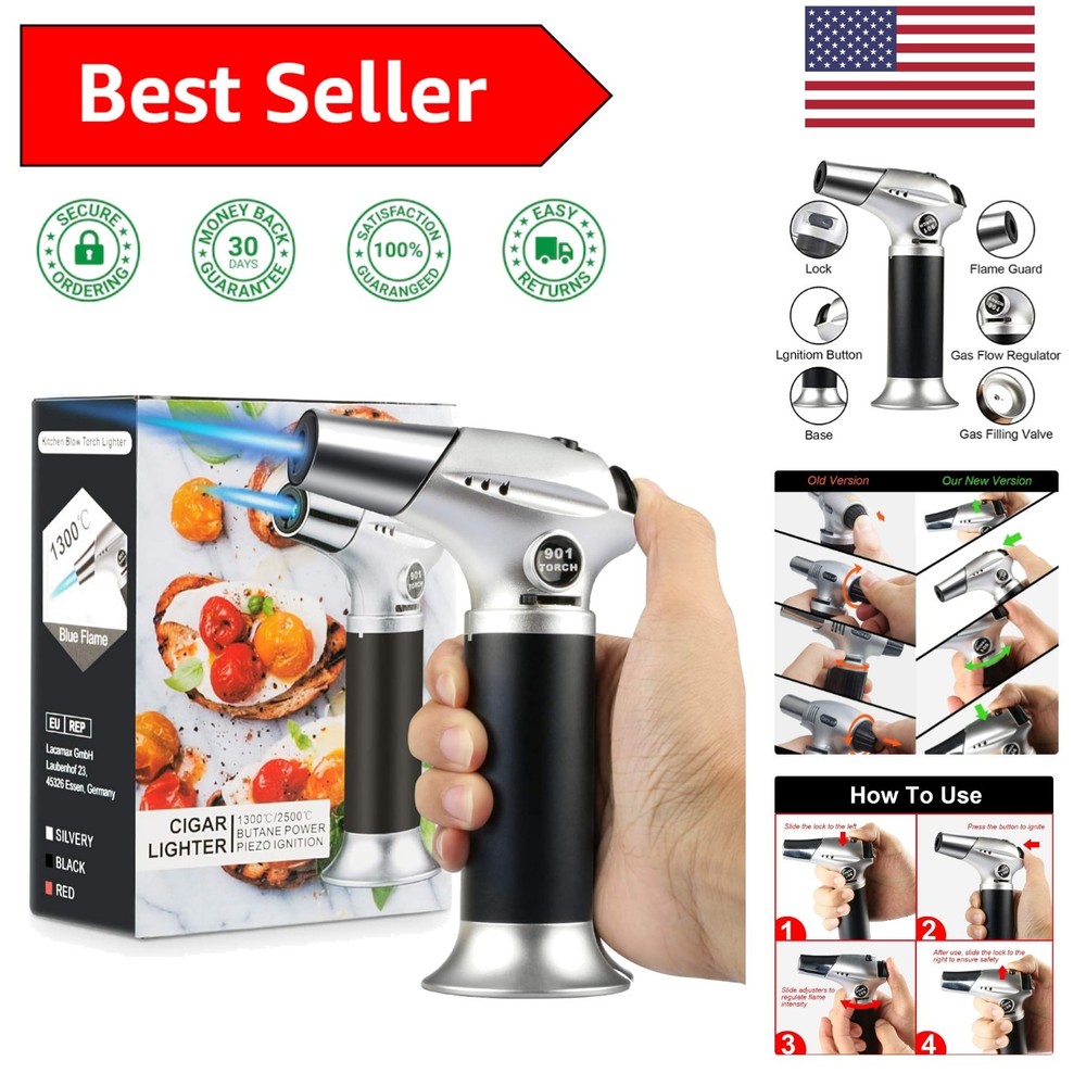 Adjustable Flame Kitchen Blow Torch - Refillable Culinary Torch for Cooking