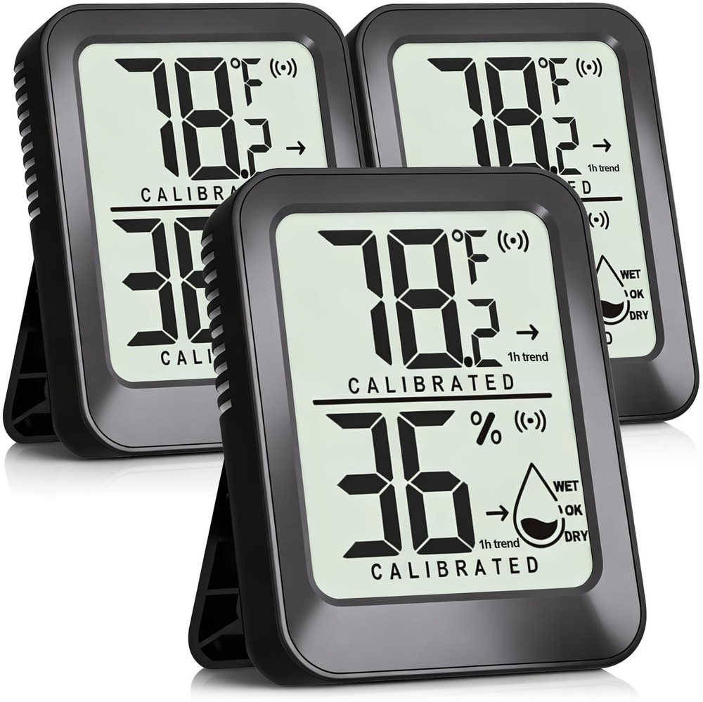 AyayaBoss 3 Pack Room Mini Temperature Humidity Meter 3 - Black