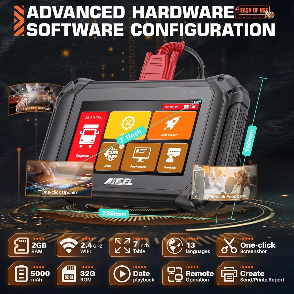 ANCEL V5 HD Heavy Duty Trucks Diagnostic OBD2 Scanner ECU Coding BI-Directional