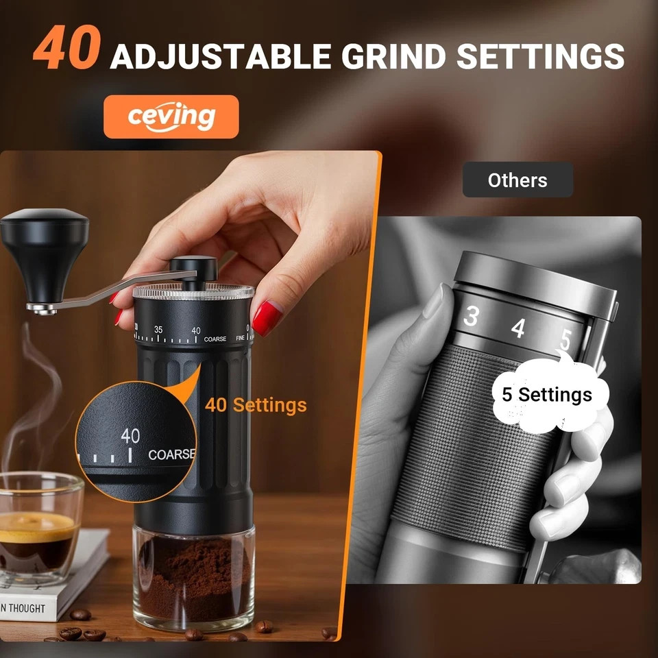 Mini Manual Coffee Grinder, Portable Hand Mill, 30G Capacity, Adjustable Setting