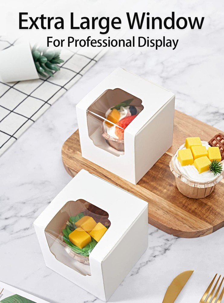 Cupcake Boxes 50 Pcs White Individual Cupcake Box Single Container Cardboard Hol