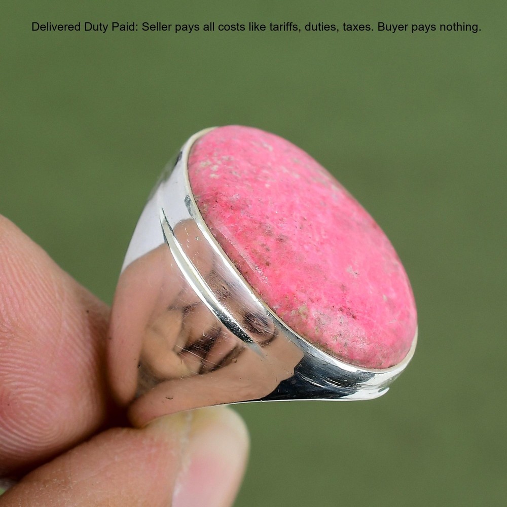 925 Silver Oval Thulite Gemstone Stackable Statement Bezel Wife Anniversary Ring