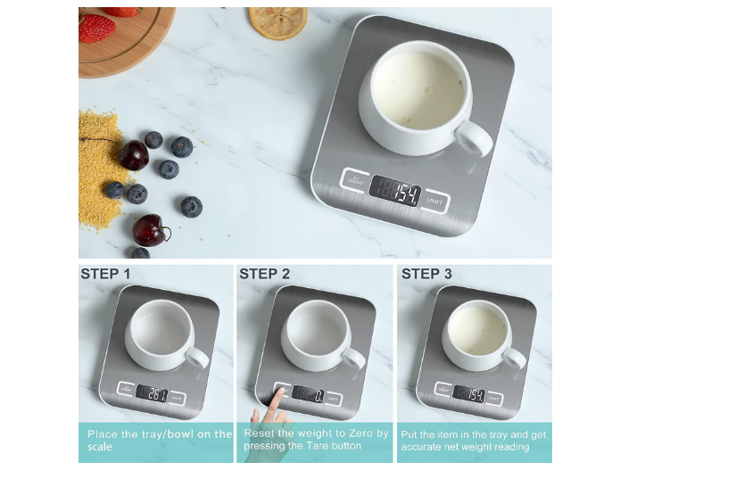 Kitchen Food Scale Digital LCD Display Cooking Accurate Weight Baking Use Silver