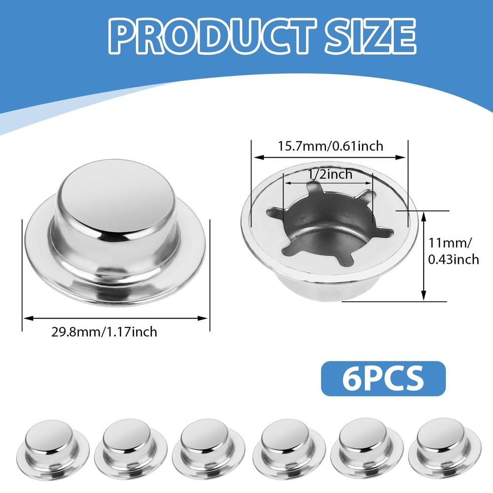 1/2 Push Nut Axle Cap, 6 Pack on Pushnut Cap Spring Inch, silver