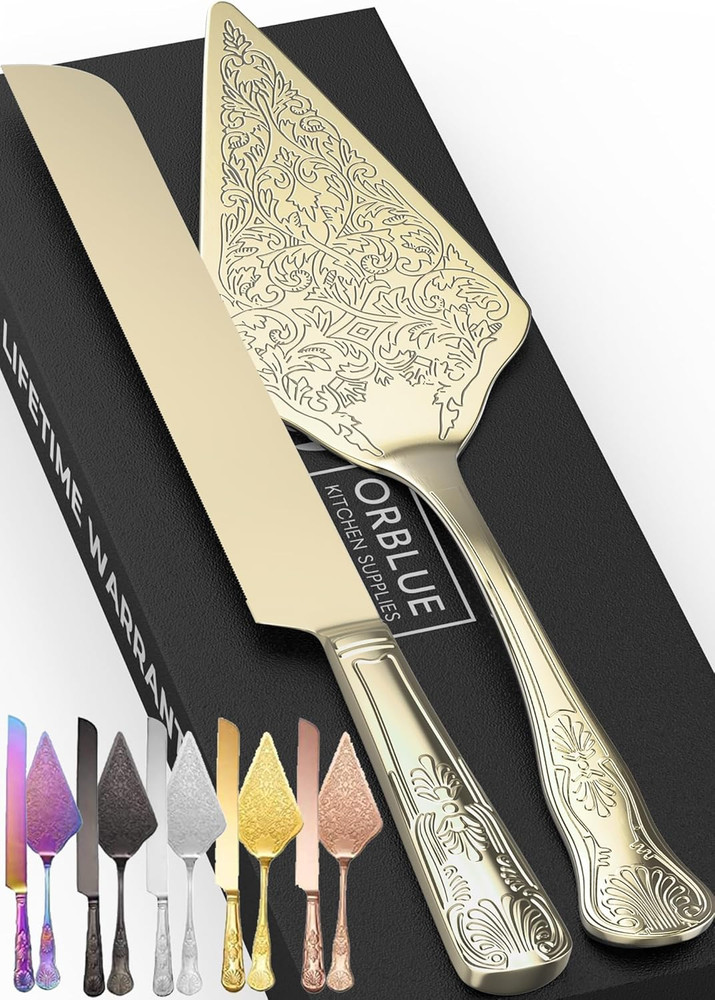 Wedding Cake Knife and Server Set - Premium, Beautifully Engraved Cutting Set -