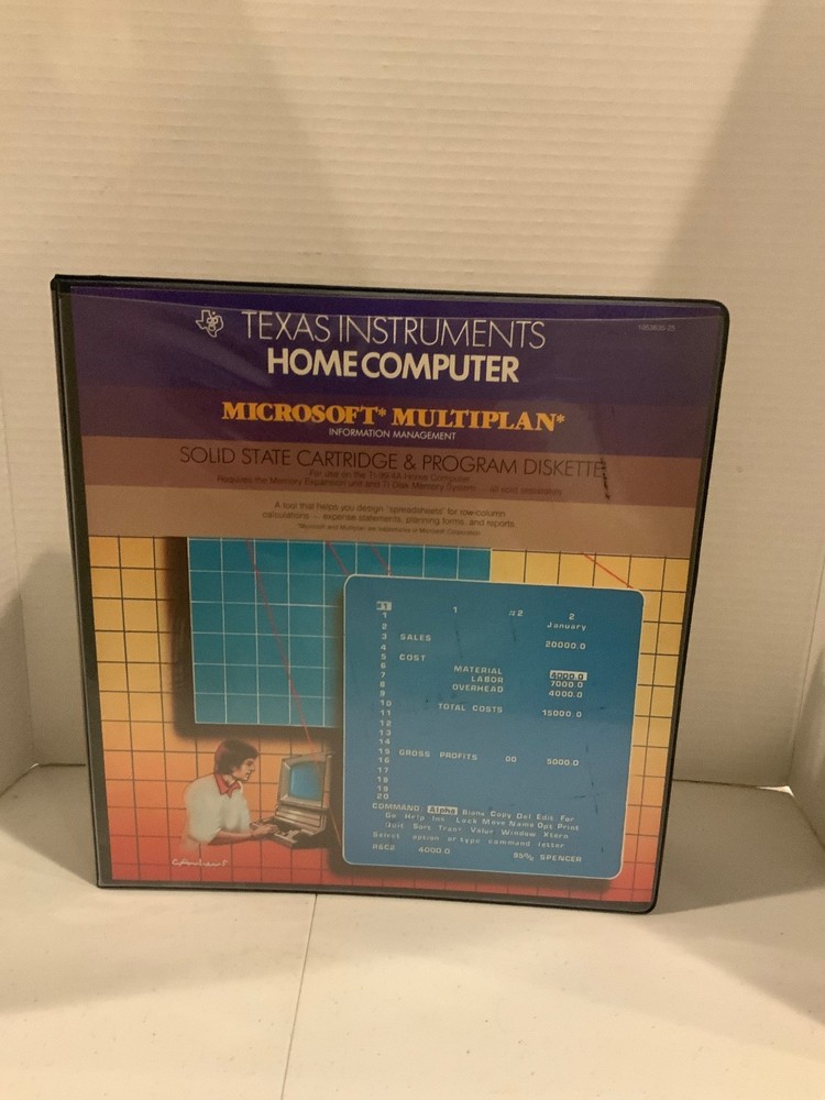 Microsoft Multiplan Electronic Worksheet for TI-99/4A Home Computer Complete