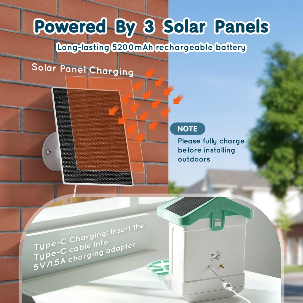 Smart Bird Feeder with Camera Solar Panel AI Identify Birds APP Wi-Fi