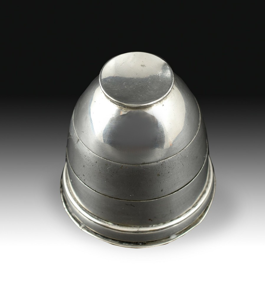 Three-part silver salt shaker or cellar. XIX century.