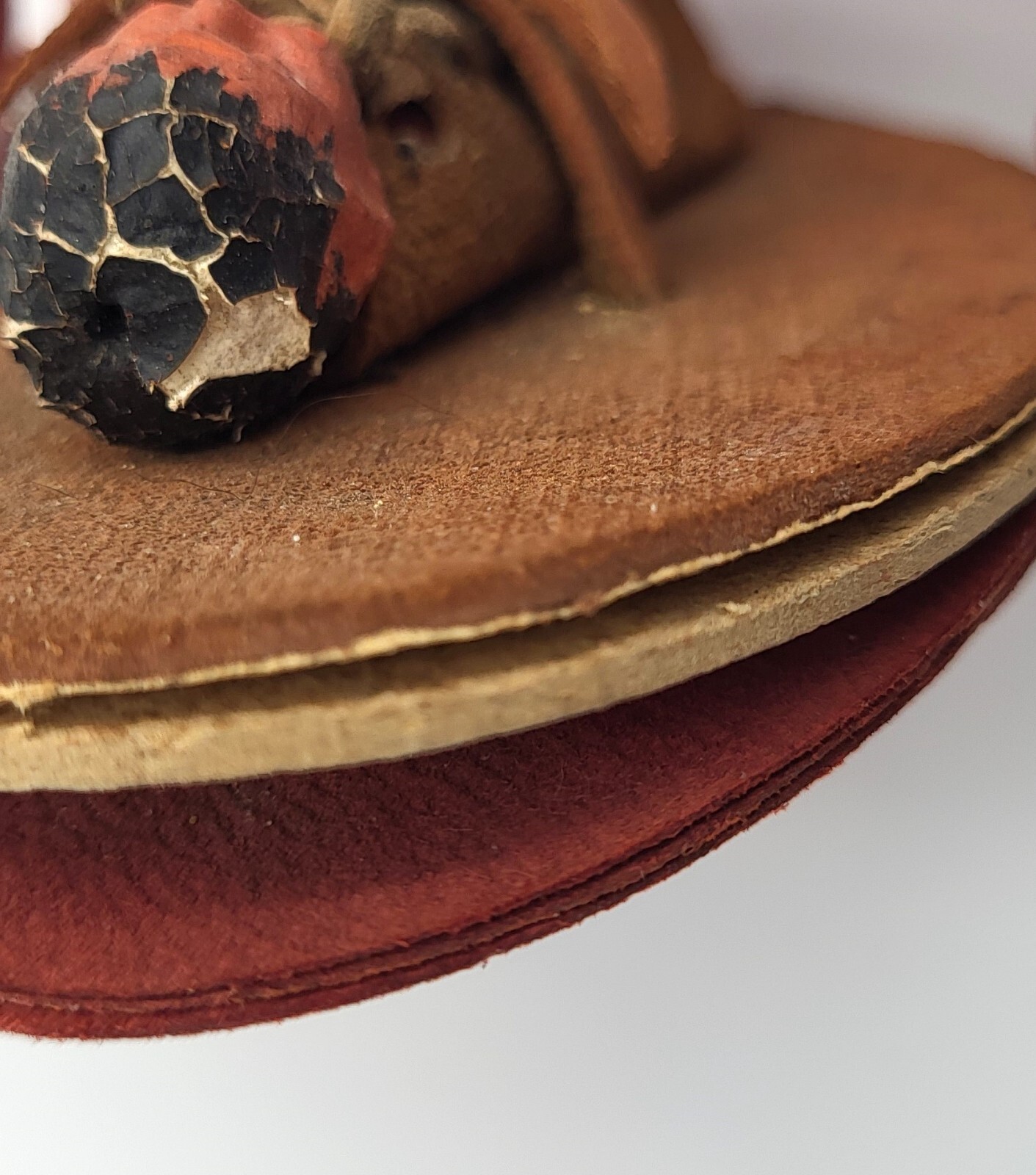 Antique Hand Crafted Clay And Leather Native American Papoose Cradle Doll