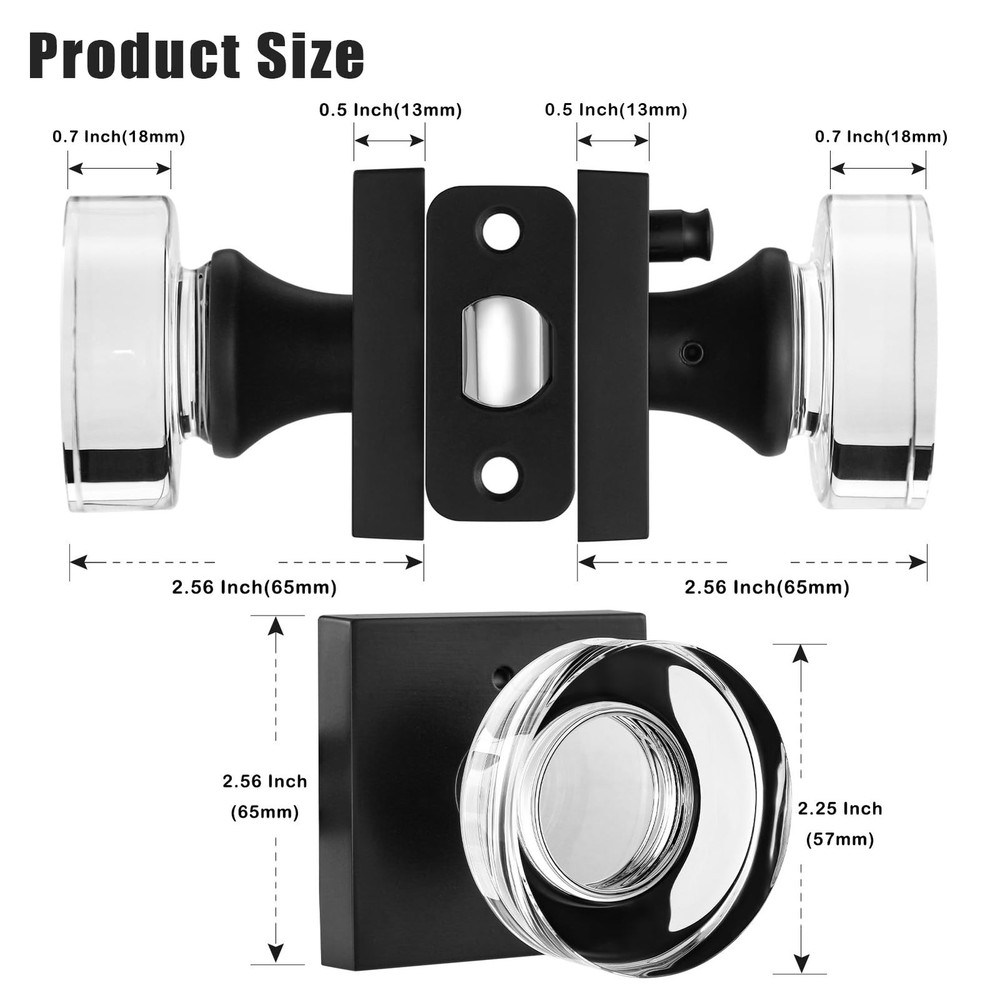 Matte Black Door Knob Glass Door Knobs Interior Privacy Door Knobs with Lock ...