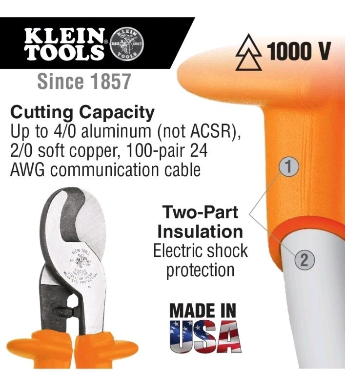 Klein Tools 63050-INS High Leverage Cable Cutter 1000V 9-5/8"