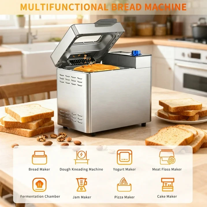 25 in 1 Bread Maker Machine, 2LB Bread Maker with Auto Fruit and Nut Dispenser