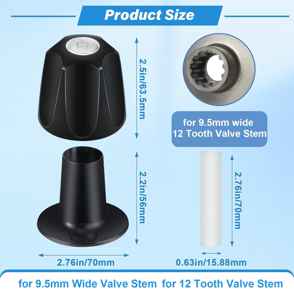 Metal Matte Black Shower Knob 2 Piece Replacement, Compatible