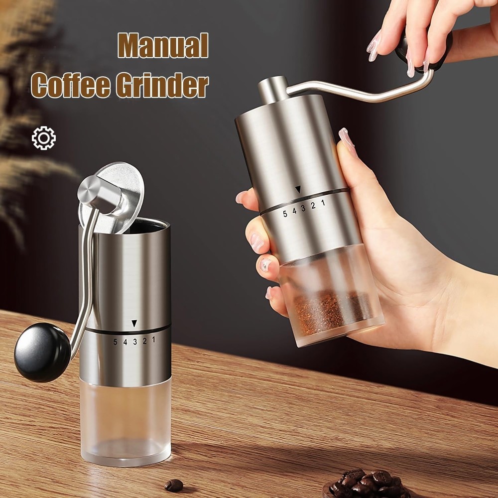 Portable Manual Coffee Grinder - Conical Burr with 5 Silver Ceramic