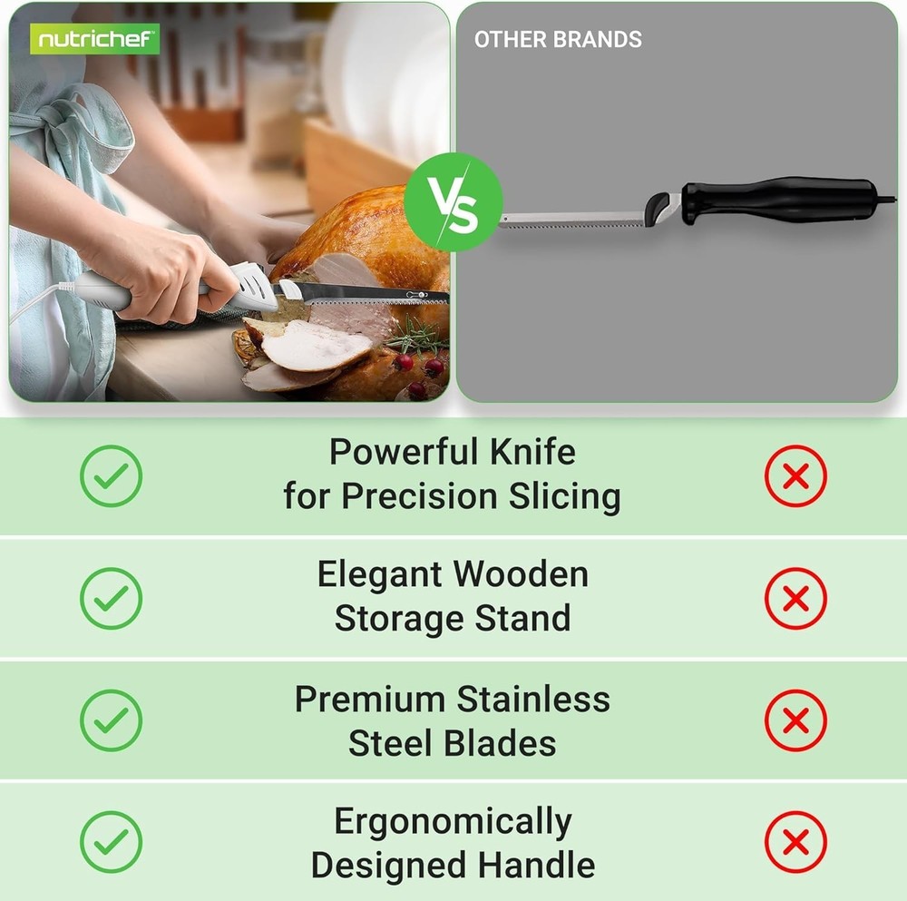 Versatile Electric Kitchen Knife - Includes Wooden Stand for Elegant Storage