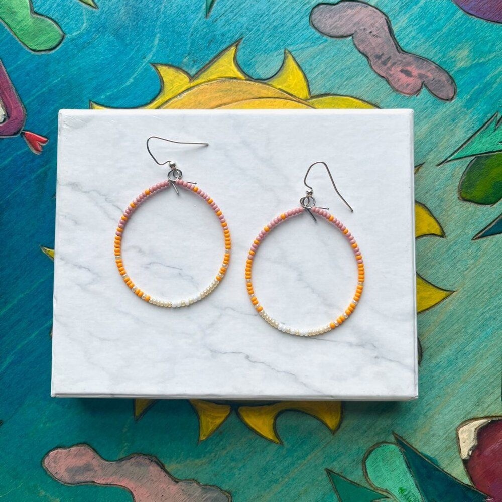 Sunrise Gradient Hand Beaded Tear Drop Earrings