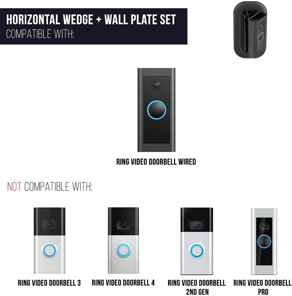 Horizontal Adjustable Angle Mount and Wall Plate for Ring Video Doorbell Wired