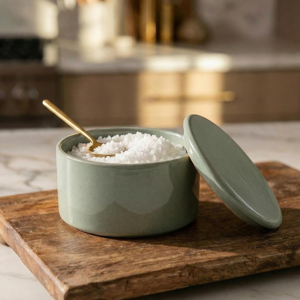 Beautiful Ceramic Salt Cellar with Lid - Spacious Container for Your Kitchen ...
