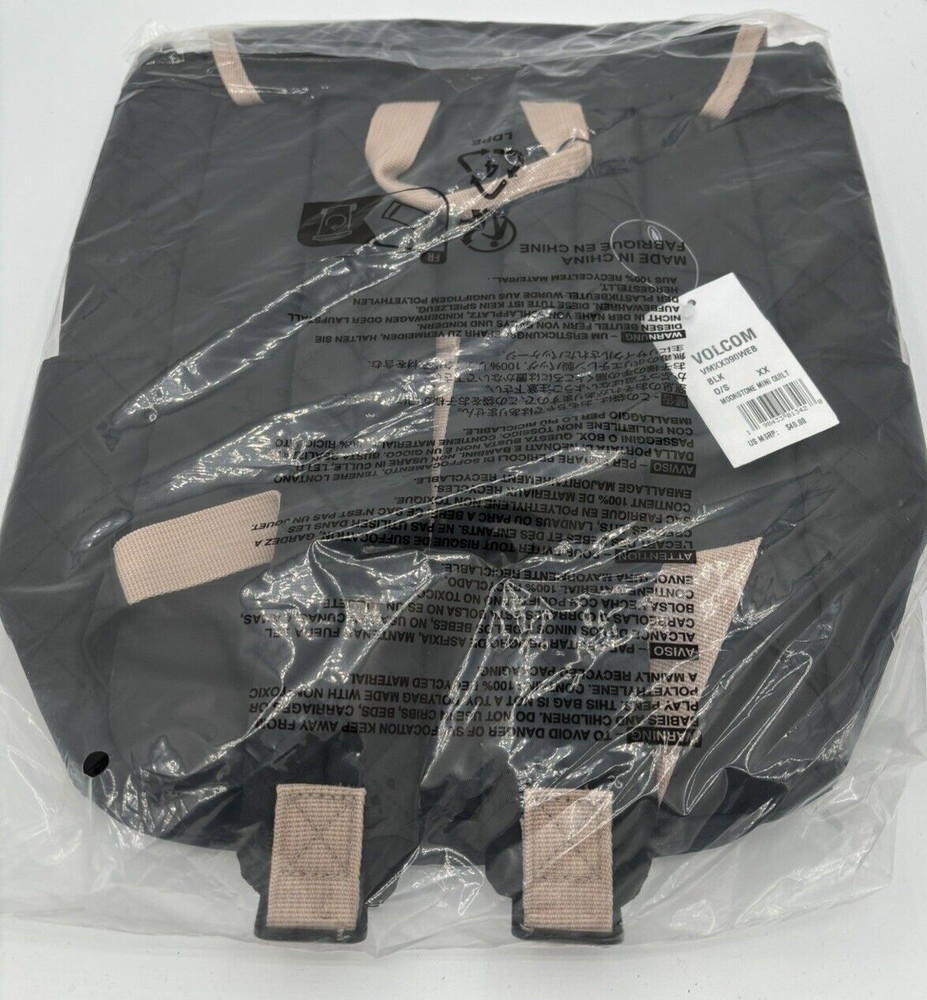 Volcom Moonstone Mini Quilt Backpack Black W/Tan Trim NWT