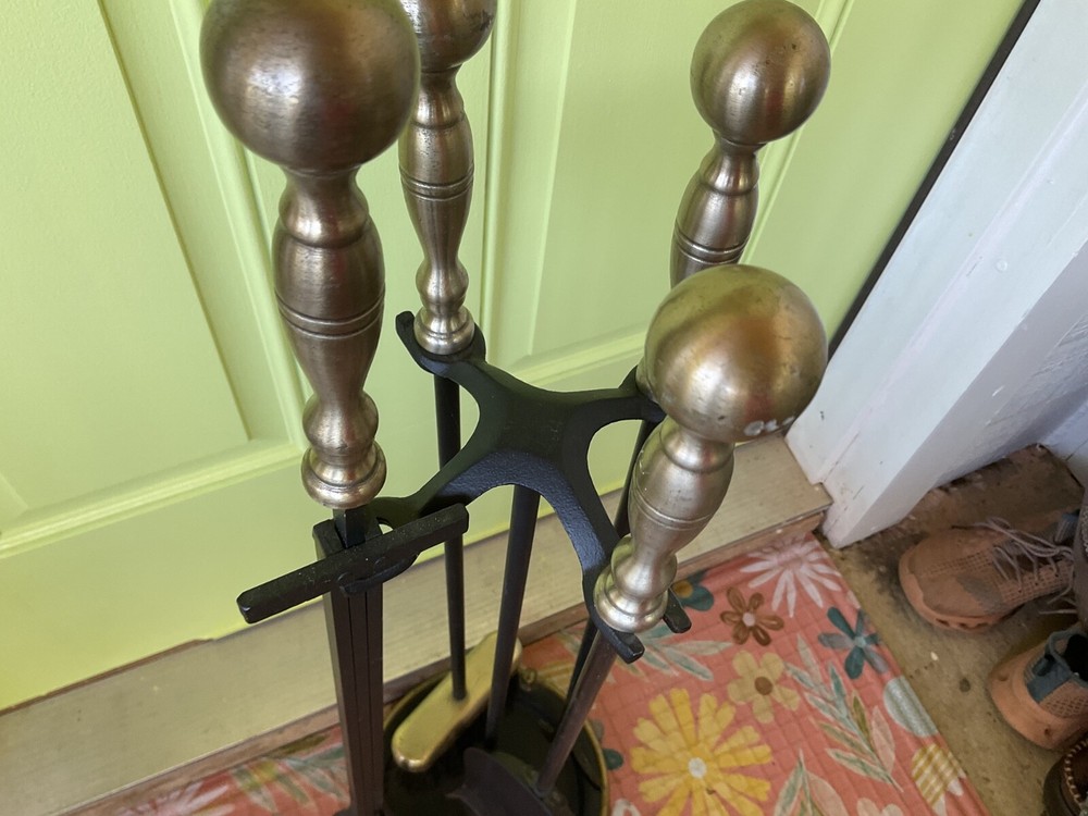 Vintage Cast Brass metal Fireplace Tool Set