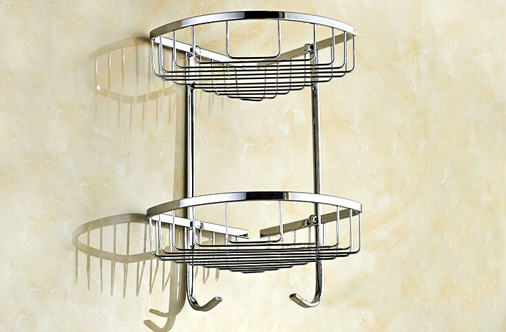 Polished Chrome Brass Corner Shower Caddy 2 Tier Bath Storage Shelf Rack Basket