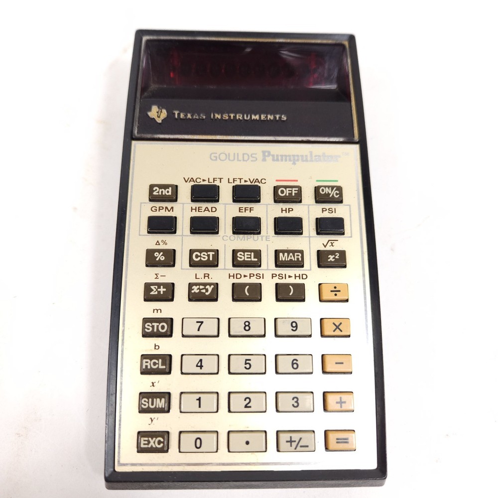 Vtg Texas Instruments TI Goulds Pumpulator Calculator With Case Tested Working