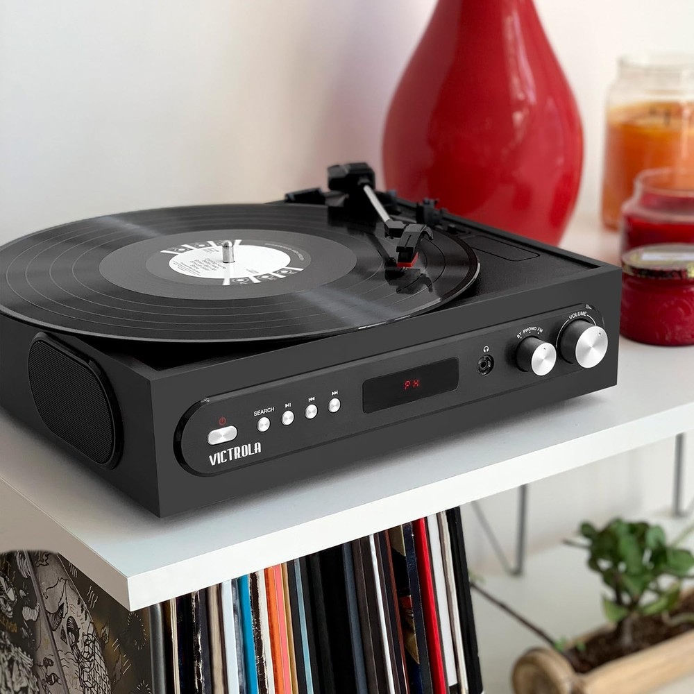 Victrola Bluetooth Record Player Belt-Driven 3-Speed Turntable Headphone Jack