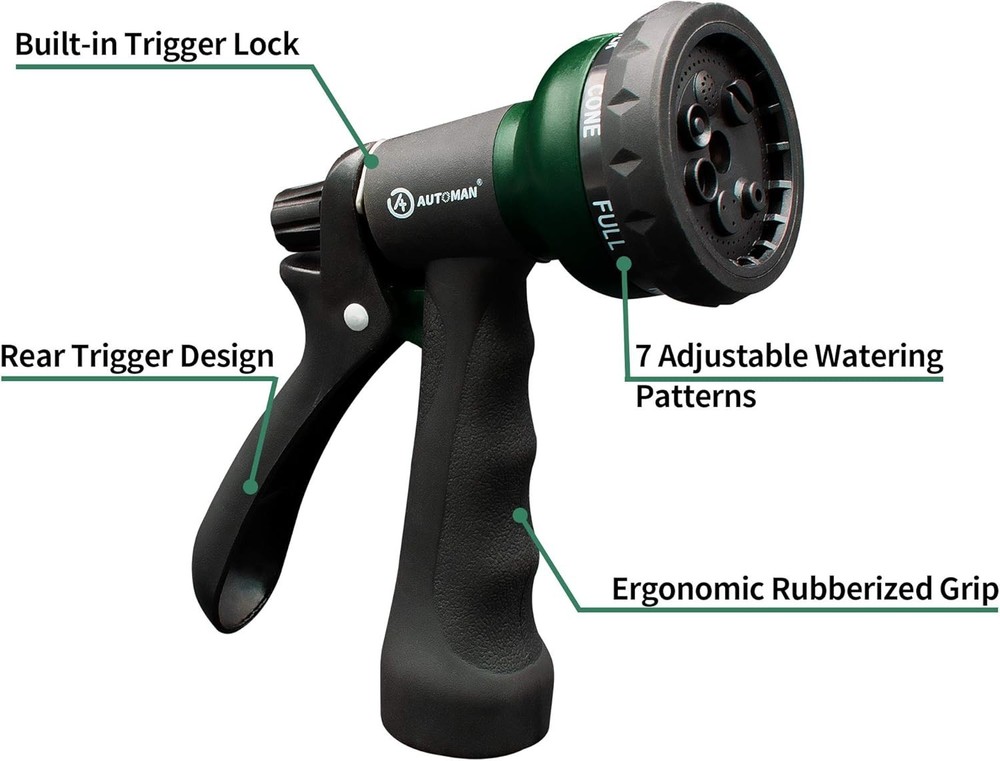 Versatile Garden Hose Nozzle with 7 Adjustable Patterns - Lightweight & Durable