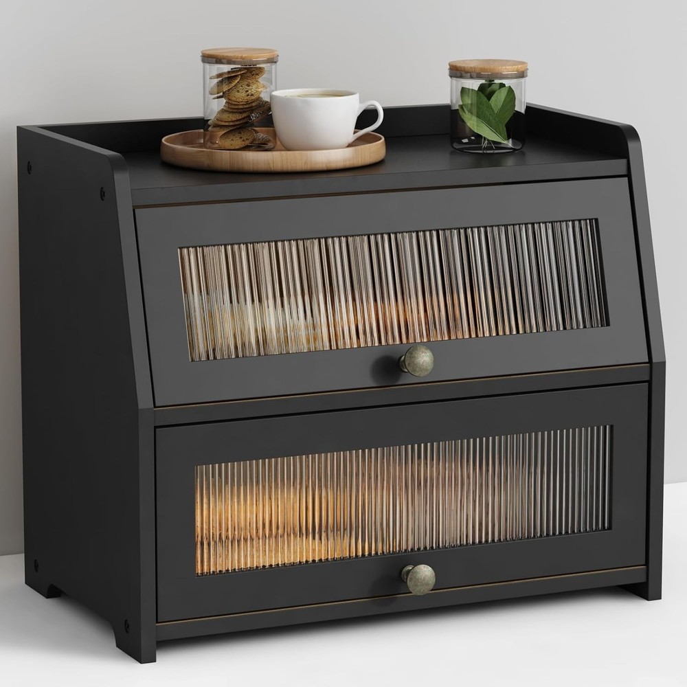 Large Bread Box for Kitchen Countertop, Black Bread Storage Container for ....