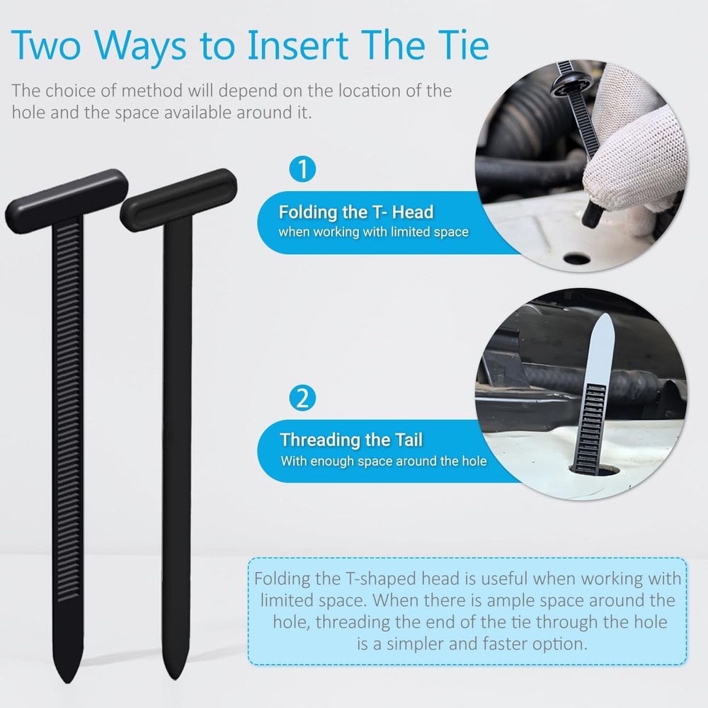 Nylon Universal Cable Tie Buckles - Multi-functional T Rivet Zip Ties, 100pcs