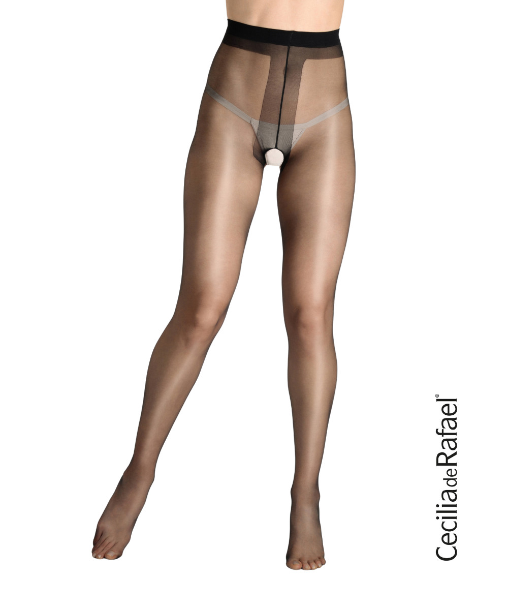 Cecilia De Rafael Crotchless Vidrio Sheer Glossy Shiny Pantyhose Open Gusset