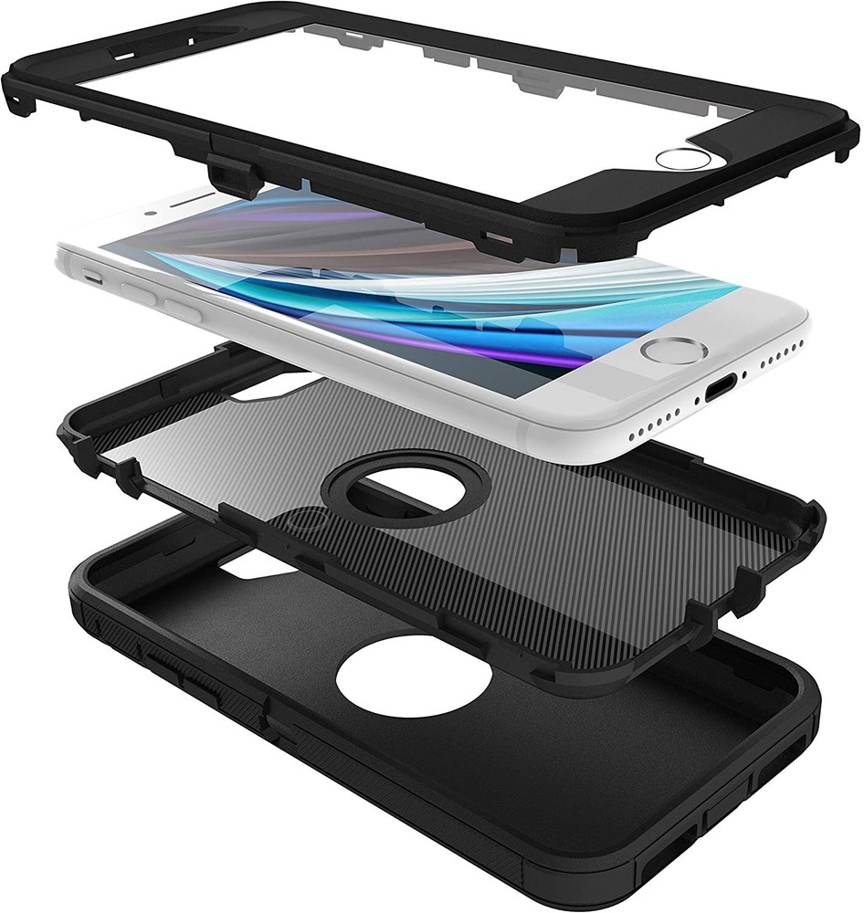 For iPhone SE 2nd 3rd Gen Shockproof Defender Case with Belt Clip & Screen Black