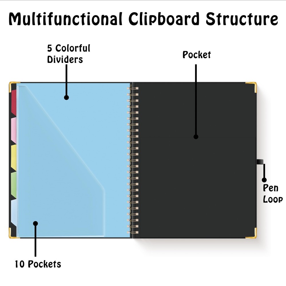 Clipboard Folio with Refillable Lined Notepad for Letter Size 11" x 8.5" 5 Di...