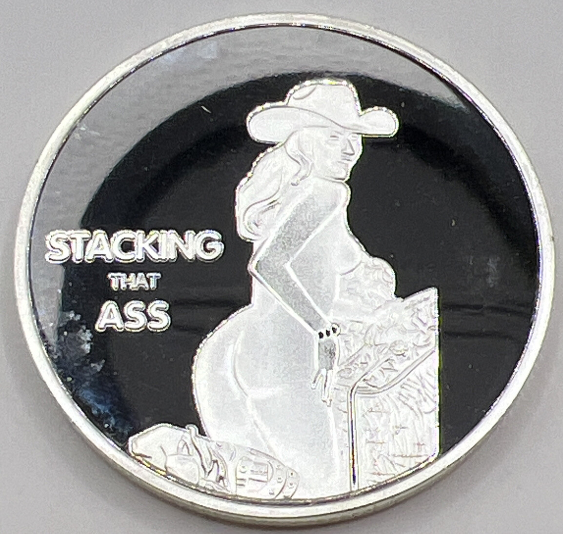 * Adult Flipping Coin Ride A Hot Cowgirl!! Collector Silver Plated Novelty Coin