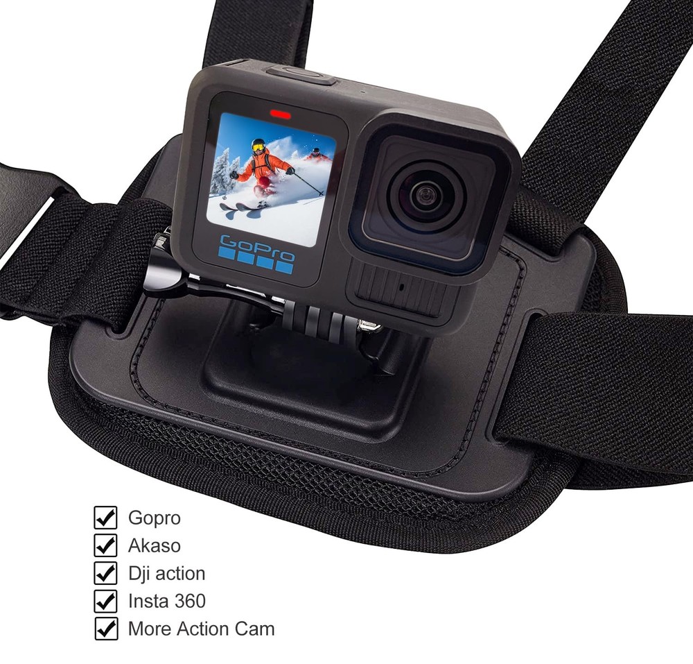 Suptig Chest Mount, Adjustable Strap, Breathable adjustable size, Black