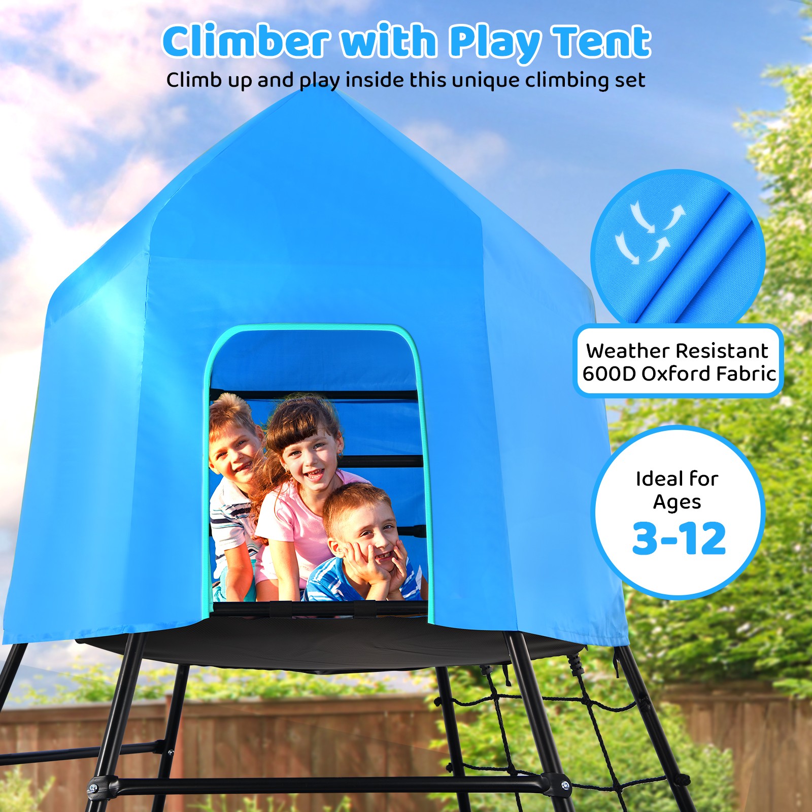 Climbing Toys Dome Climber with Platform and Tent Kids Outdoor Playground Set