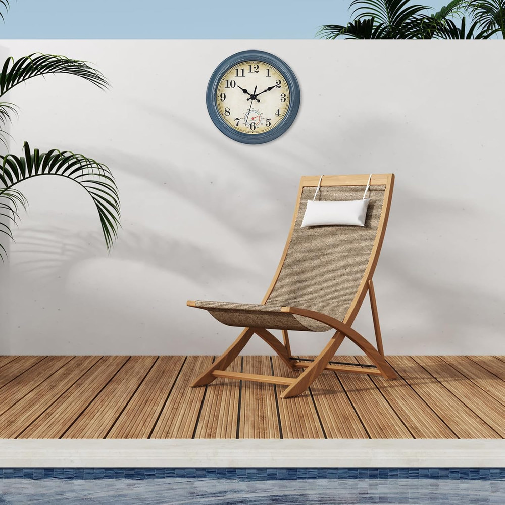 Outdoor Clocks Waterproof with Thermometer Combo Rustic Coastal Beach Wall Clock