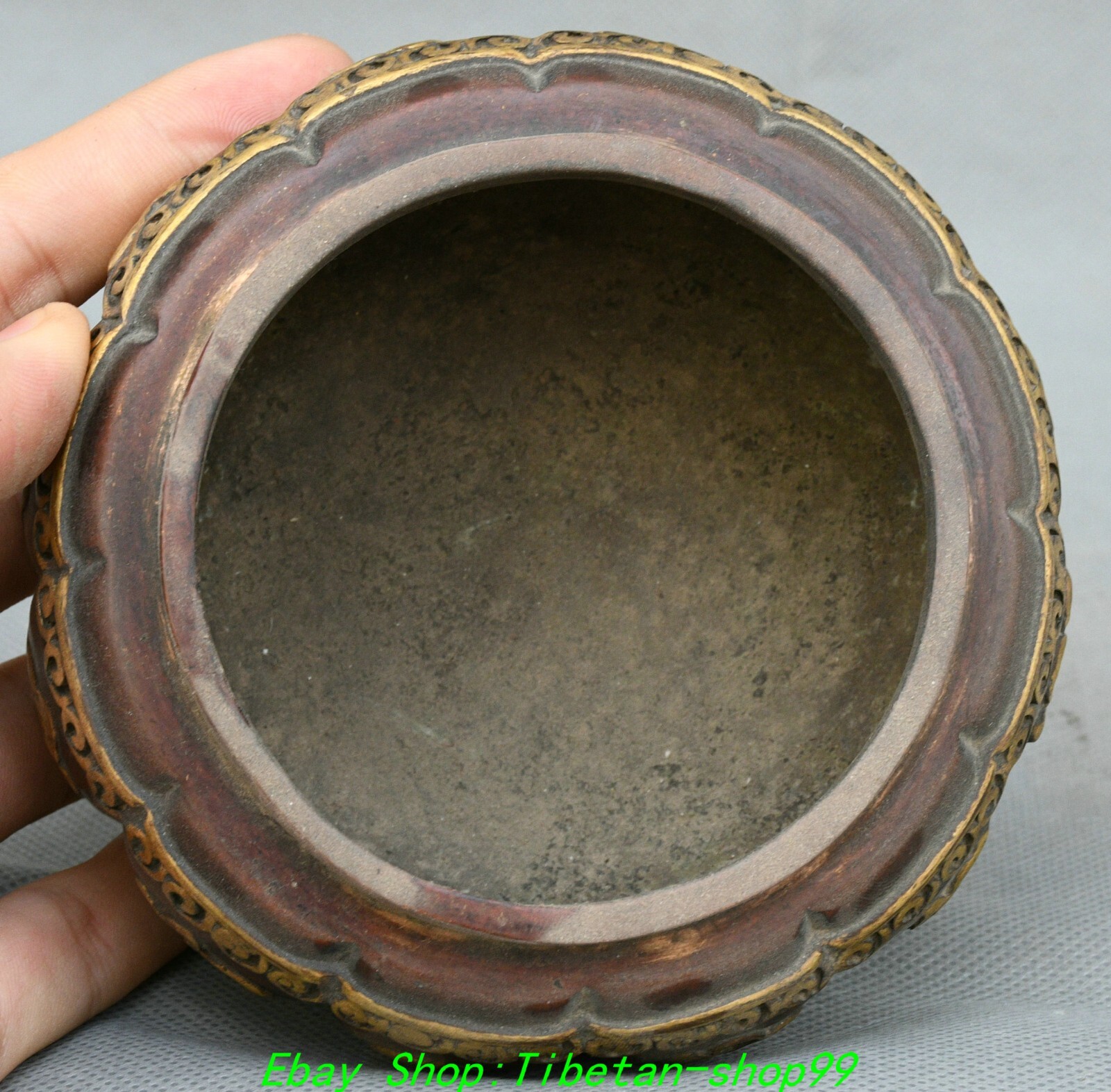 4.7''Old Dynasty Purple Bronze Gold Butterfly Pattern Incense Burner Censer