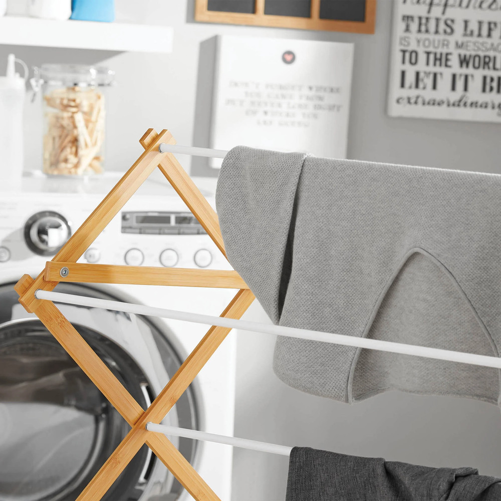 Space-Saving Collapsible Bamboo Laundry Clothes Drying Rack,Natural