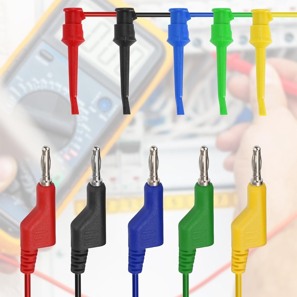Multimeter Lead Set - 5Pcs Stackable Banana Plug to Hook Wire Cable Ki
