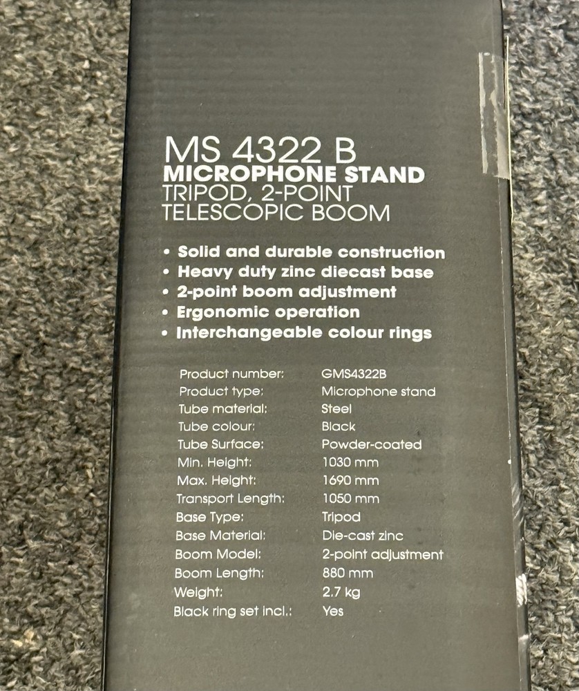 Gravity Adjustable Boom Stand Microphone Stand White MS 4322 W